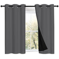 NICETOWN Grey 100% Blackout Room Warming Curtains 45 inches Long, Thermal Insulated Full Blackout 2-Layer Lined Curtains, Energy
