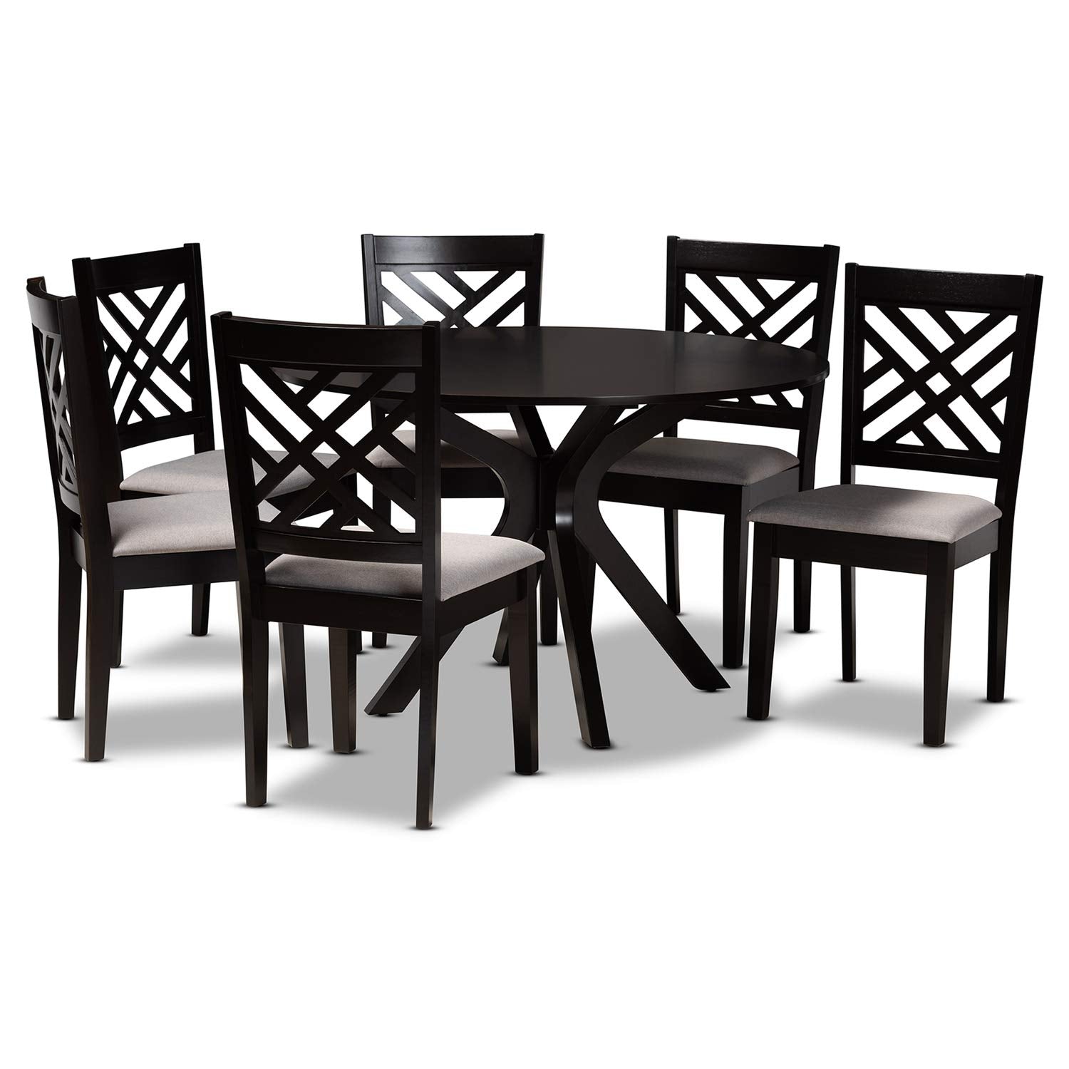Baxton Studio Norah Grey Fabric and Dark Brown Finished Wood 7-Piece Dining Set