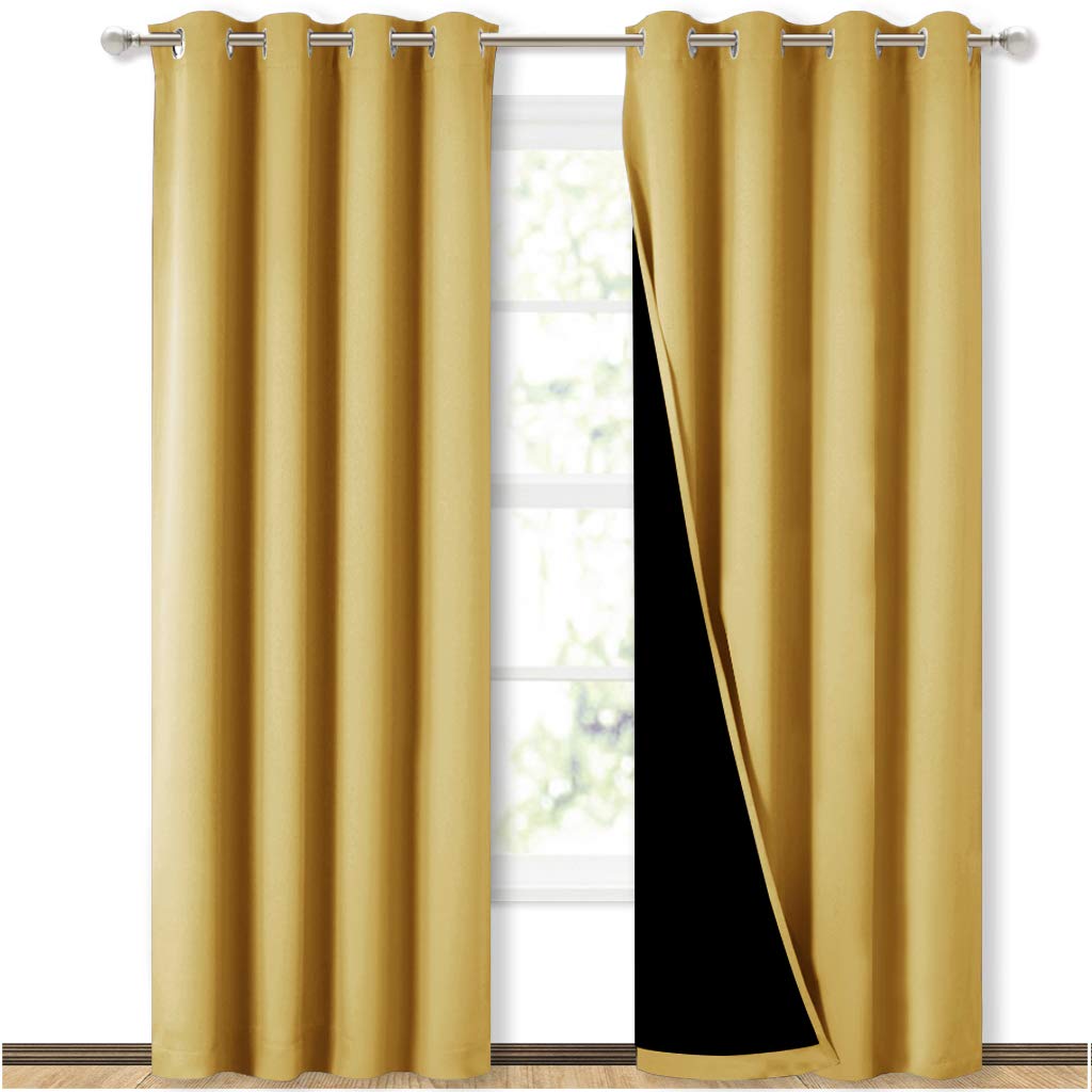 NICETOWN 100% Blackout Window Curtain Panels, Heat and Cold Blocking Drapes with Black Liner for Nursery, 84 inches Drop Thermal
