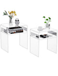 solaround Clear Acrylic End Table 2-Tier Bedside nightstand for Living Room Bedroom Home Decor (Clear Double)