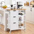 Yaheetech Kitchen Island Cart on Wheels with Bamboo Countertop, Rolling Serving Utility Trolley Cart with 3 Drawers, 3 Removable