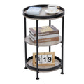 Dulcii Side Table, Round End Table with 3 Storage Shelves for Living Room, Bedroom, Nightstand with Steel Frame for Small Spaces