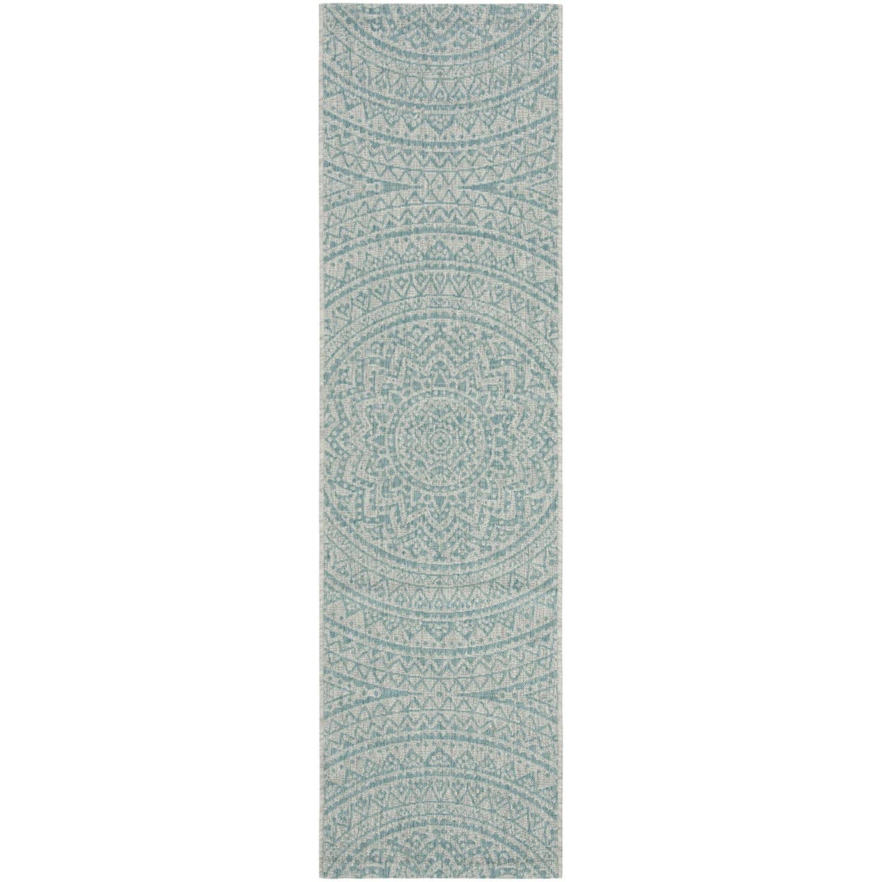 SAFAVIEH Courtyard Collection 2 3 x 14 Light Grey / Aqua CY8734 Indoor/ Outdoor Easy Cleaning Patio Backyard Mudroom Runner Ru