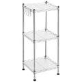 SONGMICS 3-Tier Bathroom Shelf, Storage Rack for Small Space, with 3 PP Shelf Liners, Removable Hook, Extendable Design, Silver 