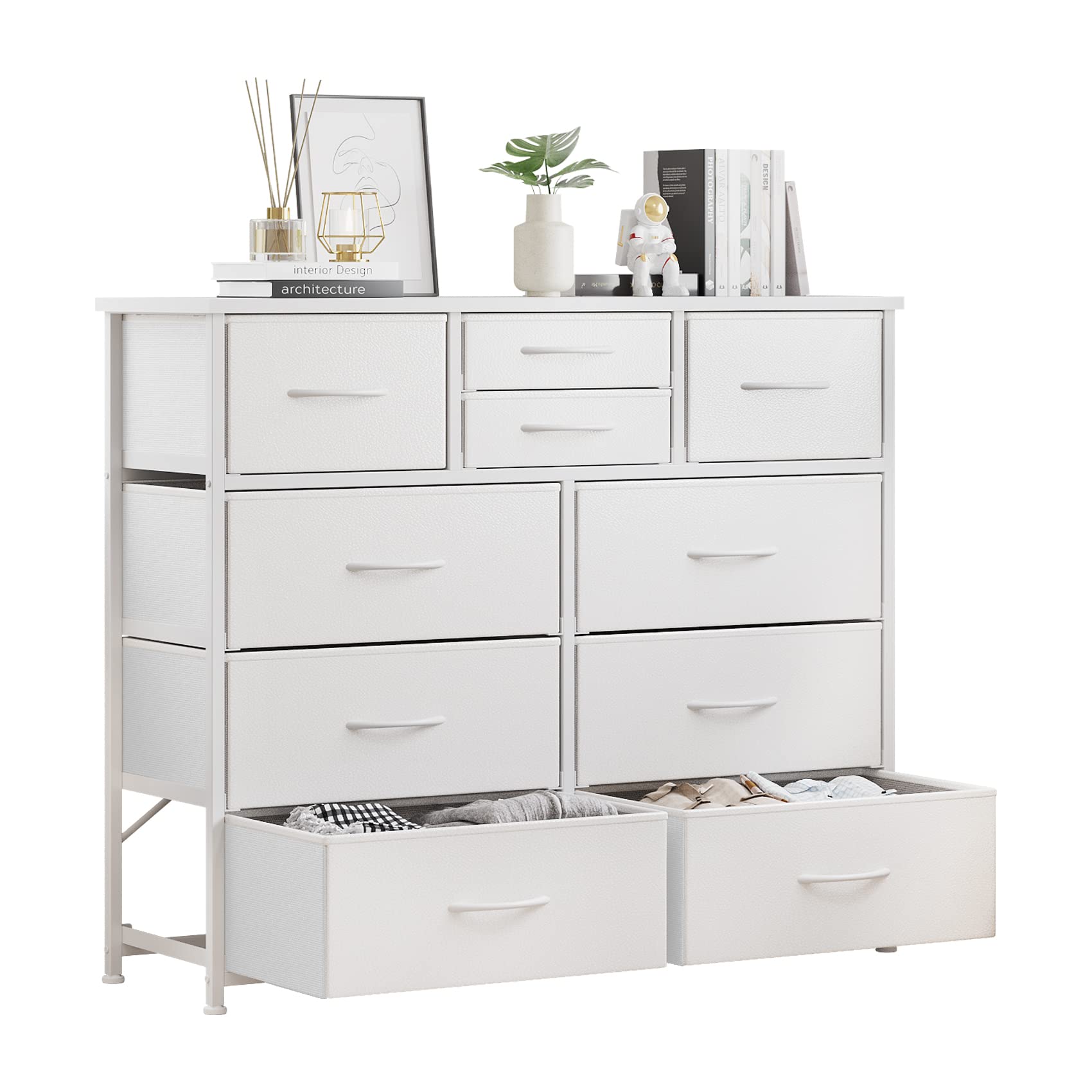 LUMTOK 10-Drawer Dresser, Fabric Storage Dressers Drawers for Bedroom, Hallway, Nursery, Closets, Steel Frame, Wood Top, Easy Pu