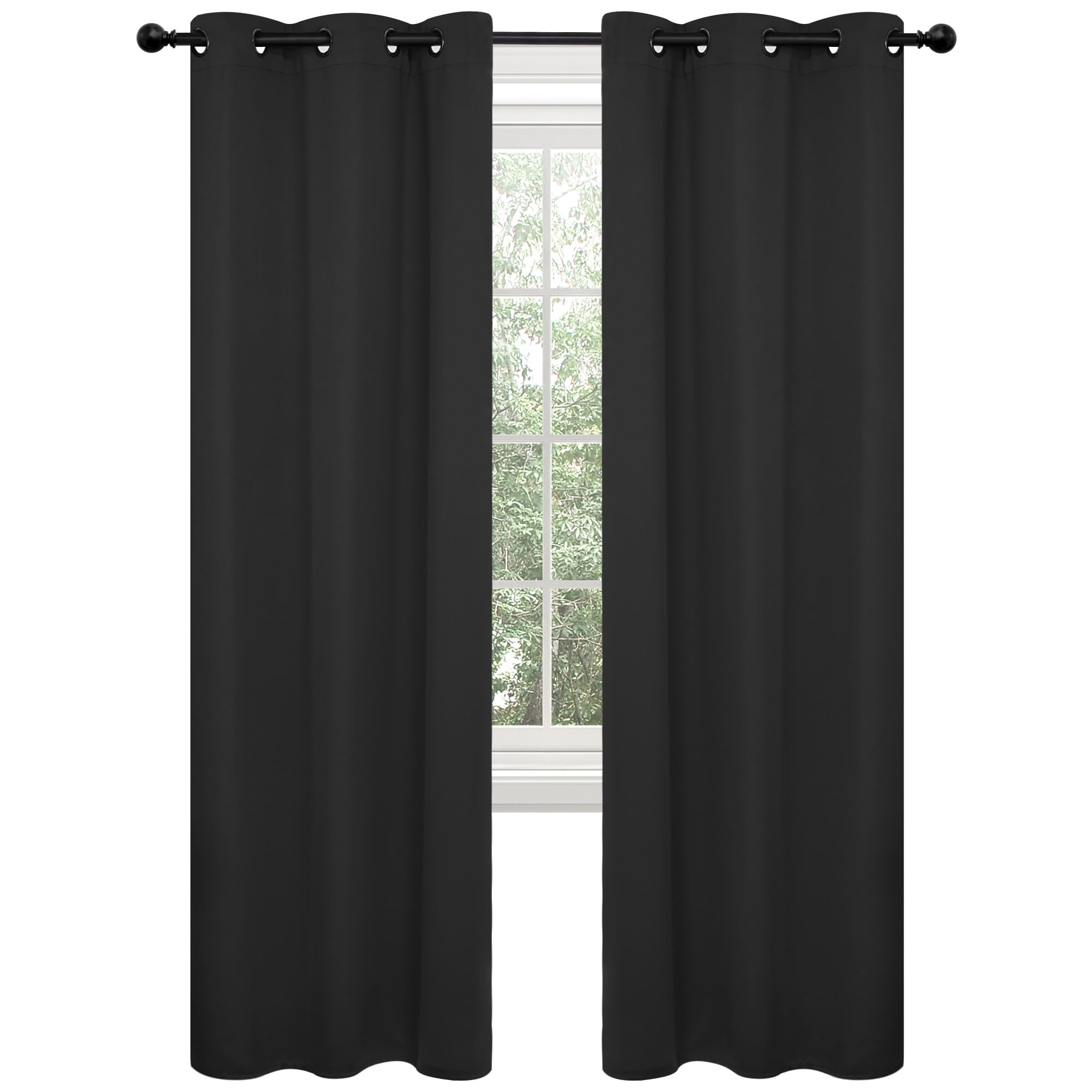 Deconovo Blackout Curtains for Bedroom, Thermal Insulated Room Darkening Window Drapes, Energy Efficient Grommet Curtains,Black,