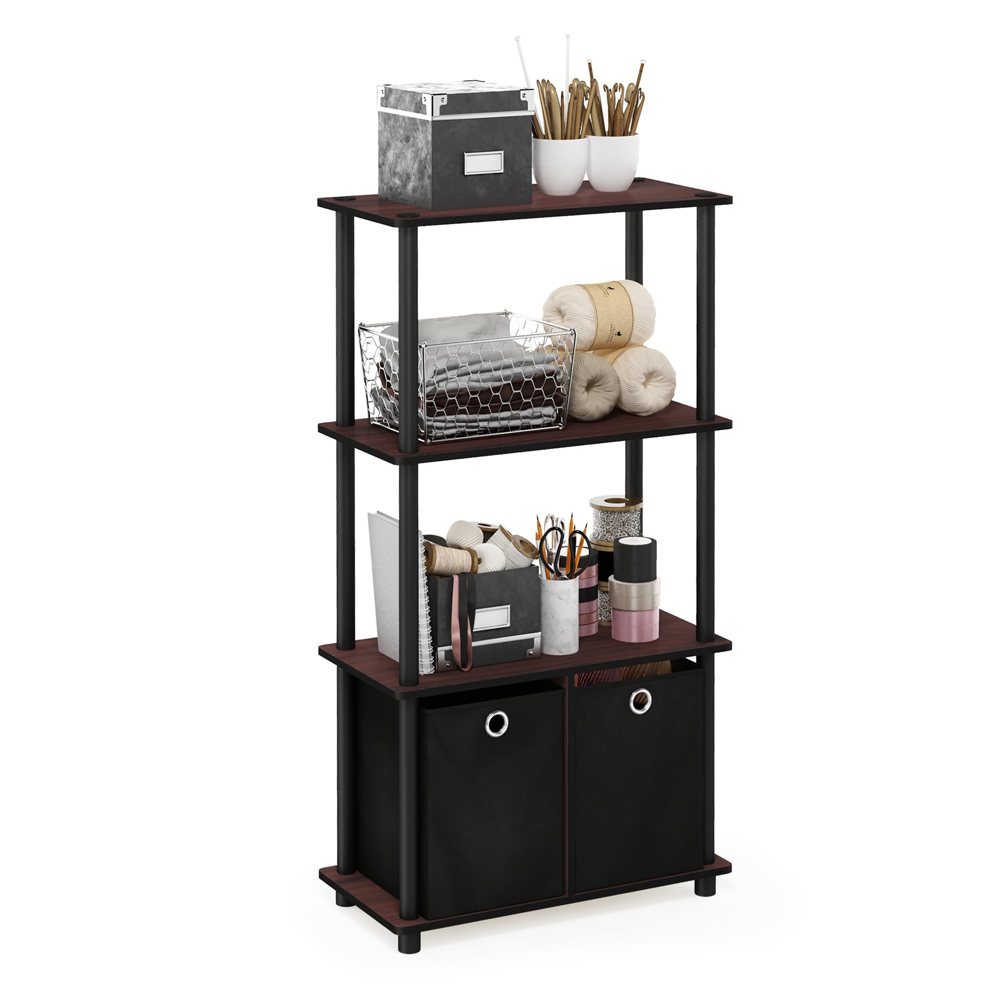 Furinno NW889DC/BK Go Green 4-Tier Multipurpose Storage Rack w/Bins, Dark Cherry/Black