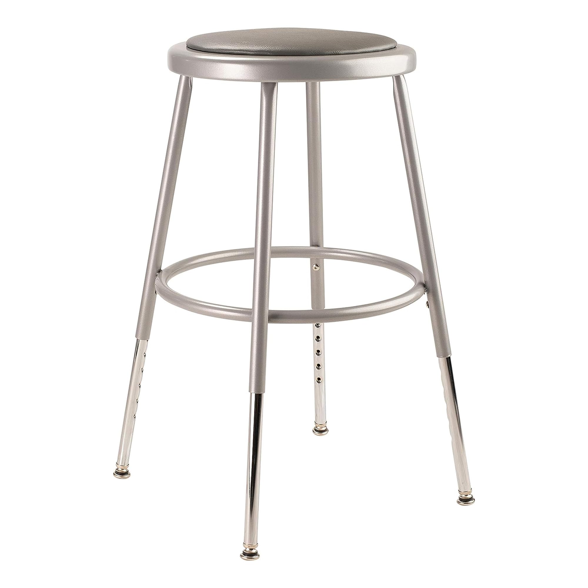 National Public Seating Grey Steel Stool With Vinyl Upholstered Seat Adjustable, 19 x 27