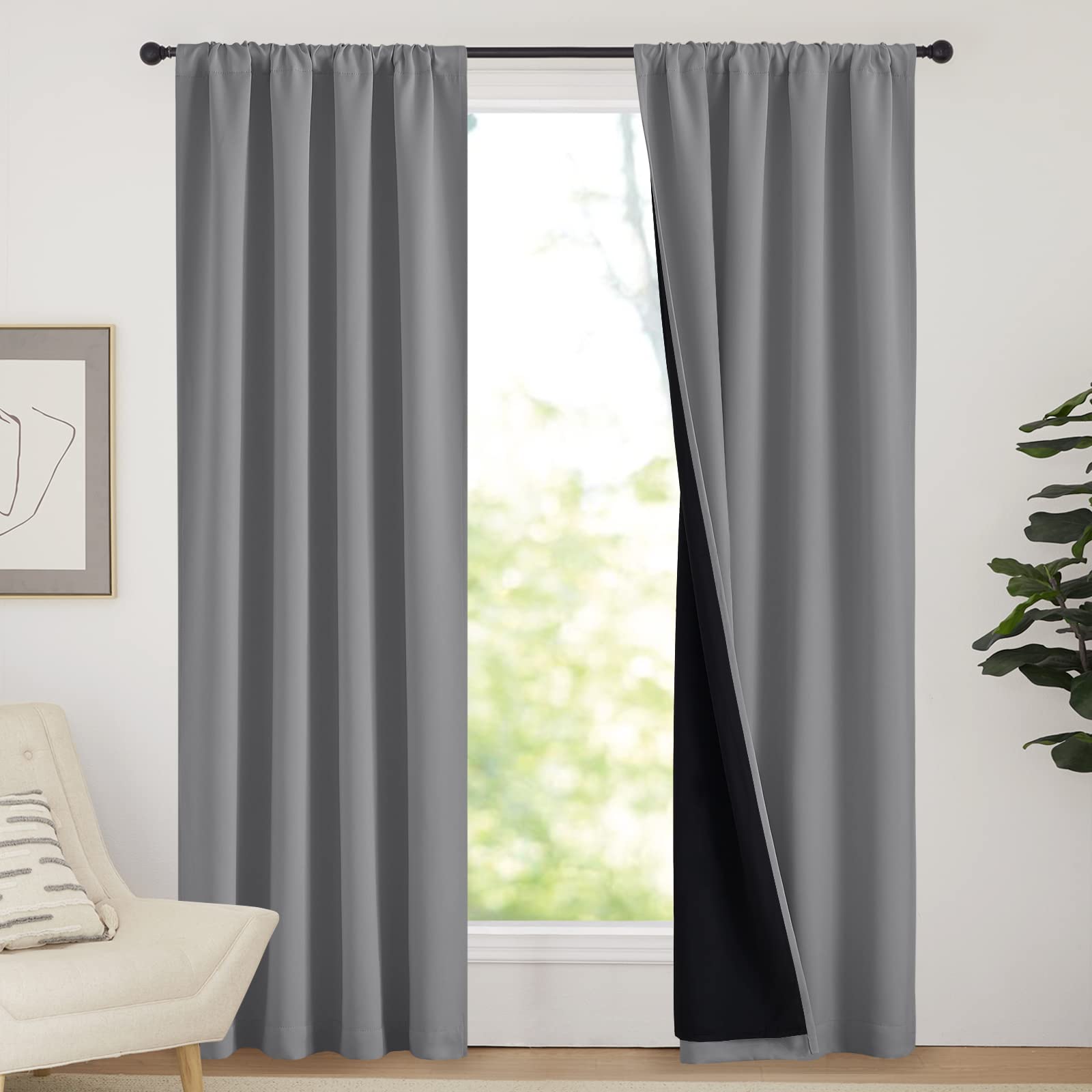 NICETOWN Thick Blackout Curtains for Bedroom, Pair of Energy Smart & Noise Blocking Out Full Shade Curtain Panels, Thermal Insul