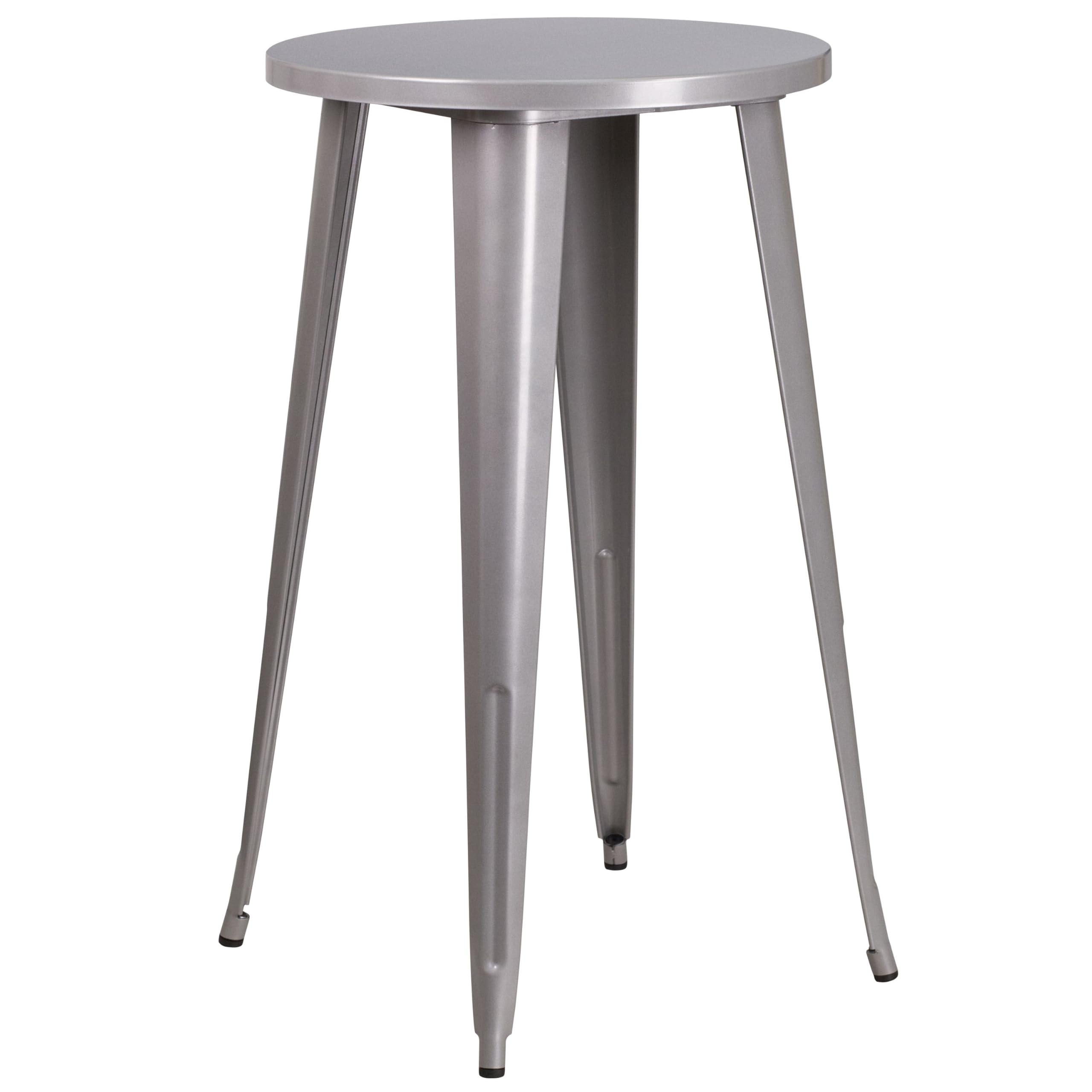 Flash Furniture James Commercial Grade 24 Round Silver Metal Indoor-Outdoor Bar Height Table