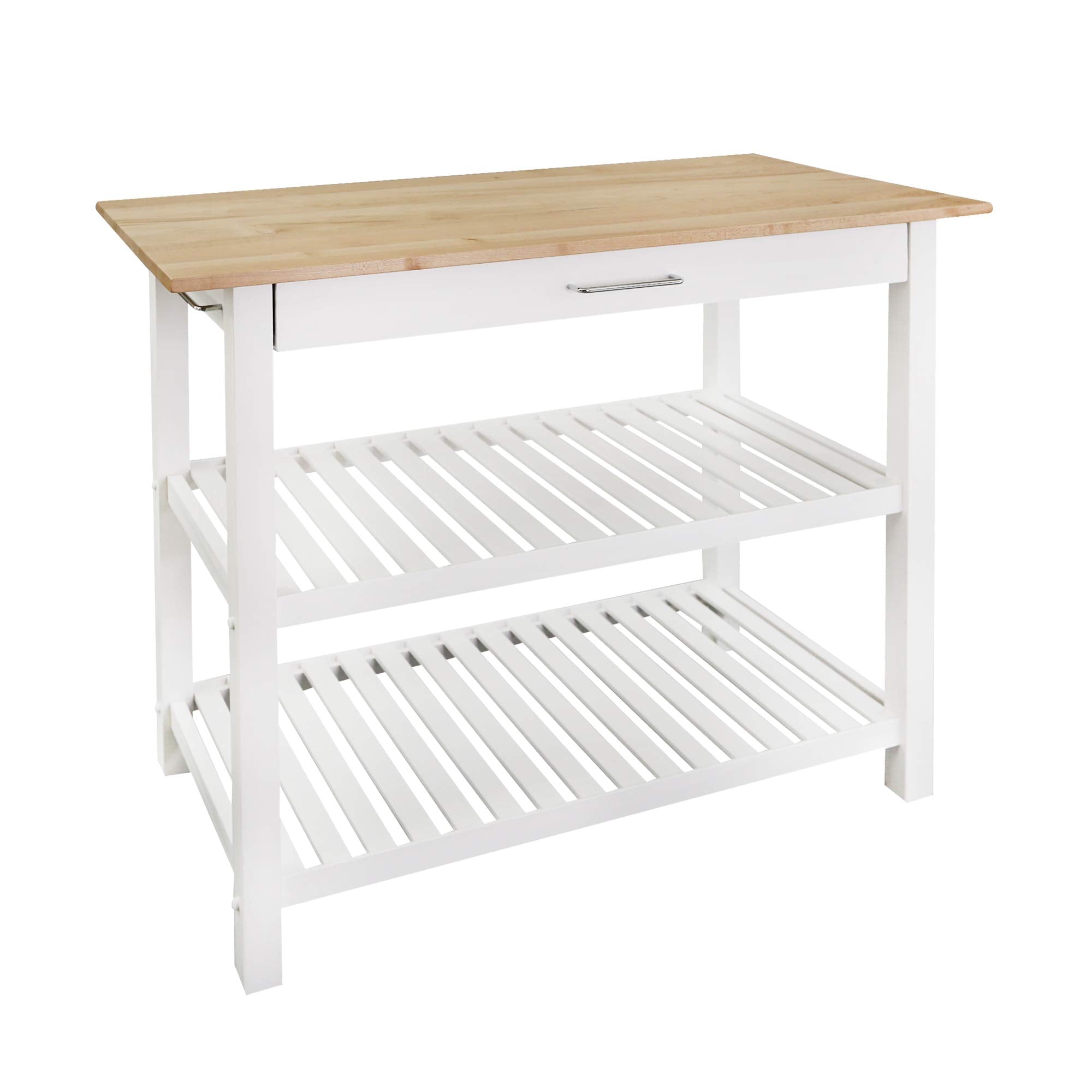 Casual Home Kitchen Island with Solid American Hardwood Top, Natural/White, 40 W (373-91)