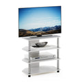 Furinno Econ Easy Assembly 4-Tier Petite Entertainment Center TV Stand for TV up to 25 Inch with Stainless Steel Tubes, White Oa
