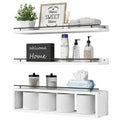 WOPITUES Floating Shelves for Wall 24 inch with Cube Shelf, Wall Shelves with Metal Rail for Bathroom Decor, Bathroom Organizers