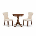 East West Furniture ESGA3-MAH-32 3 Piece Dining Table Set for Small Spaces Contains a Round Wooden Table with Pedestal and 2 Lig