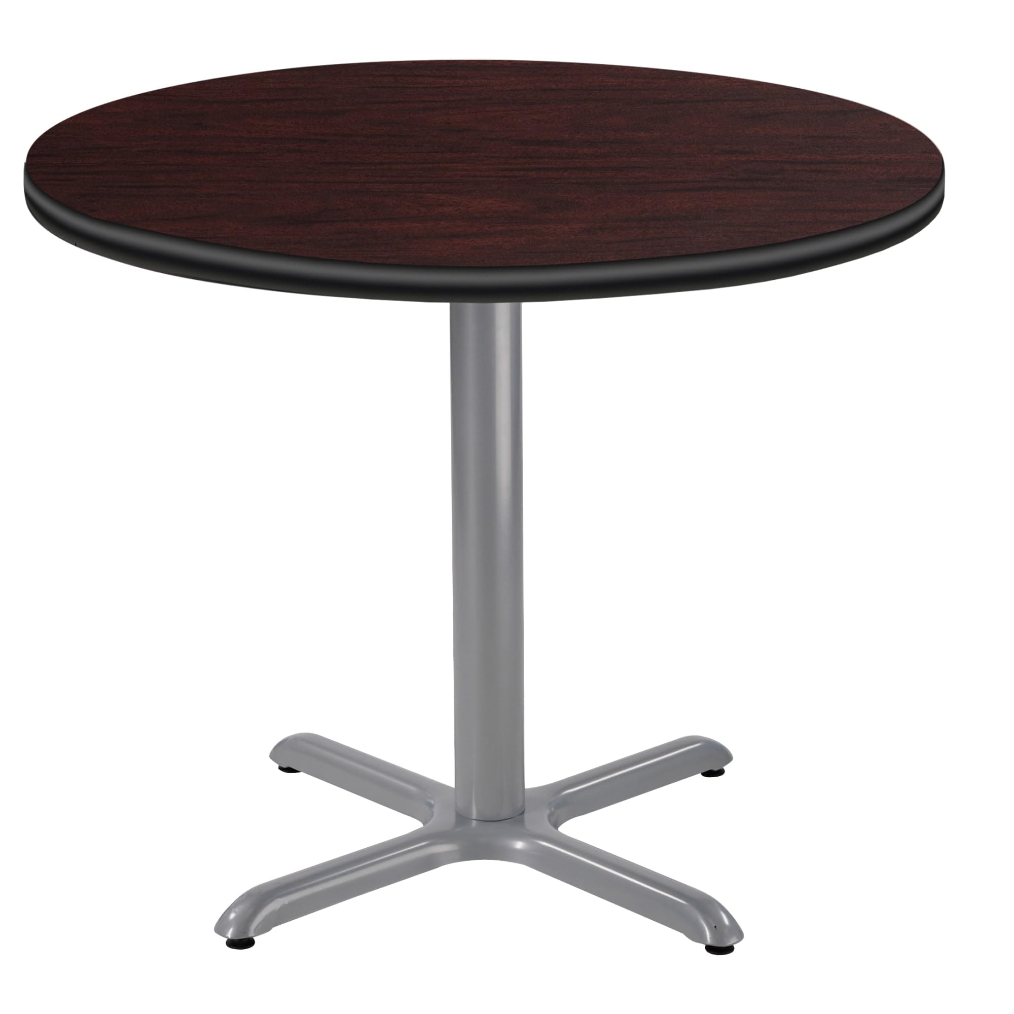 National Public Seating NPS 36 Round Cafe Table with X Base, 30 Height, Particleboard Core/T-Mold, Mahogany Top, Grey Frame
