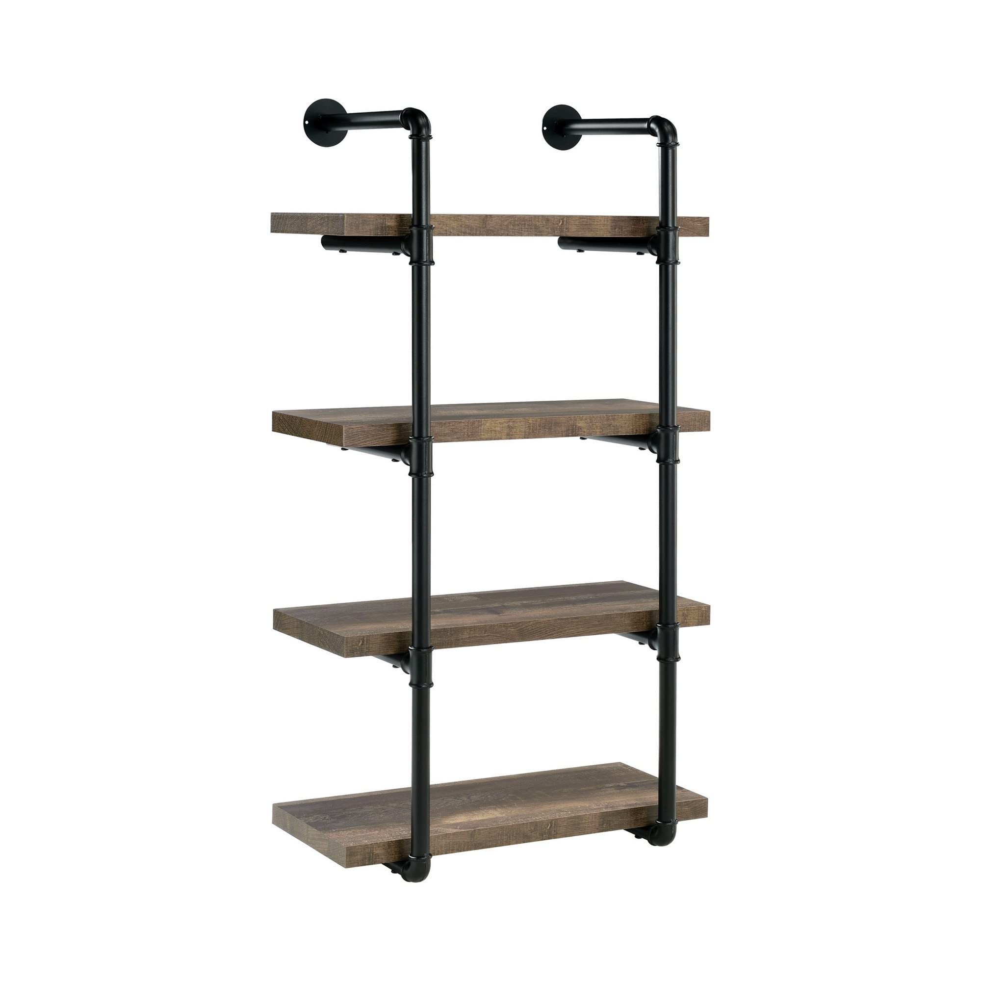 Benjara BM245876 Wall Shelf with 4 Shelves & Piped Metal Frame Brown & Black