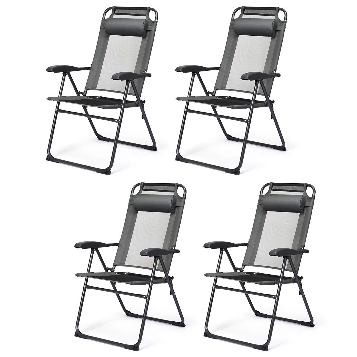 Giantex Set of 4 Patio Dining Chairs, Folding Lounge Chairs with 7 Level Adjustable Backrest, Headrest, 300 Lbs Capacity, Outdoo