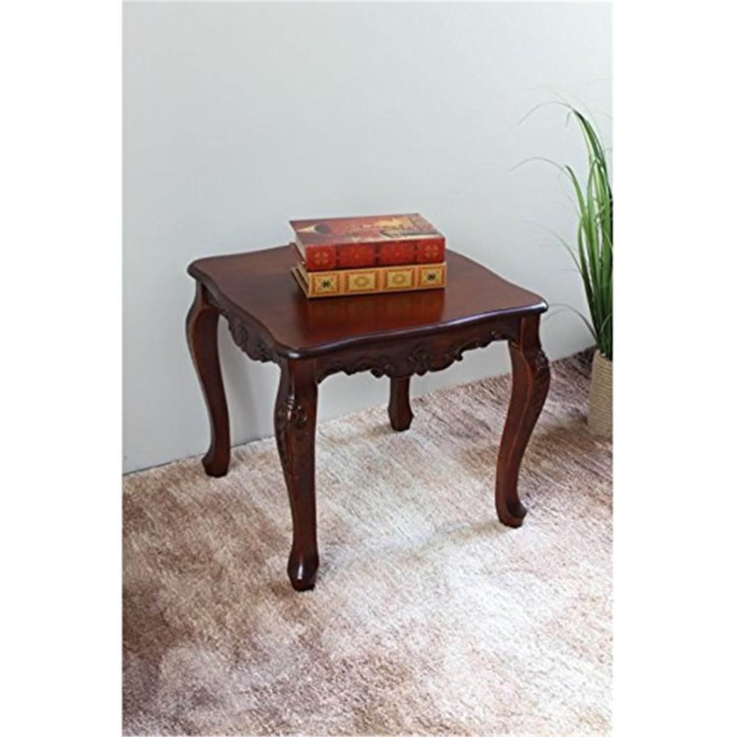 International Caravan Furniture Piece Carved Wood Square End Table