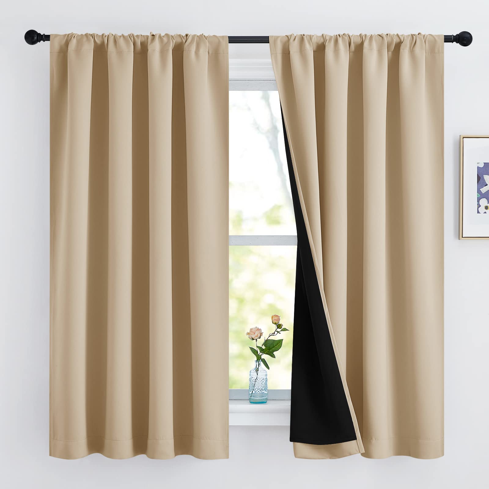 NICETOWN 100% Blackout Curtains Keep Warm and Cool, Insulated Full Blackout 2-Layer Lined Drapes, Energy Efficiency Window Drape