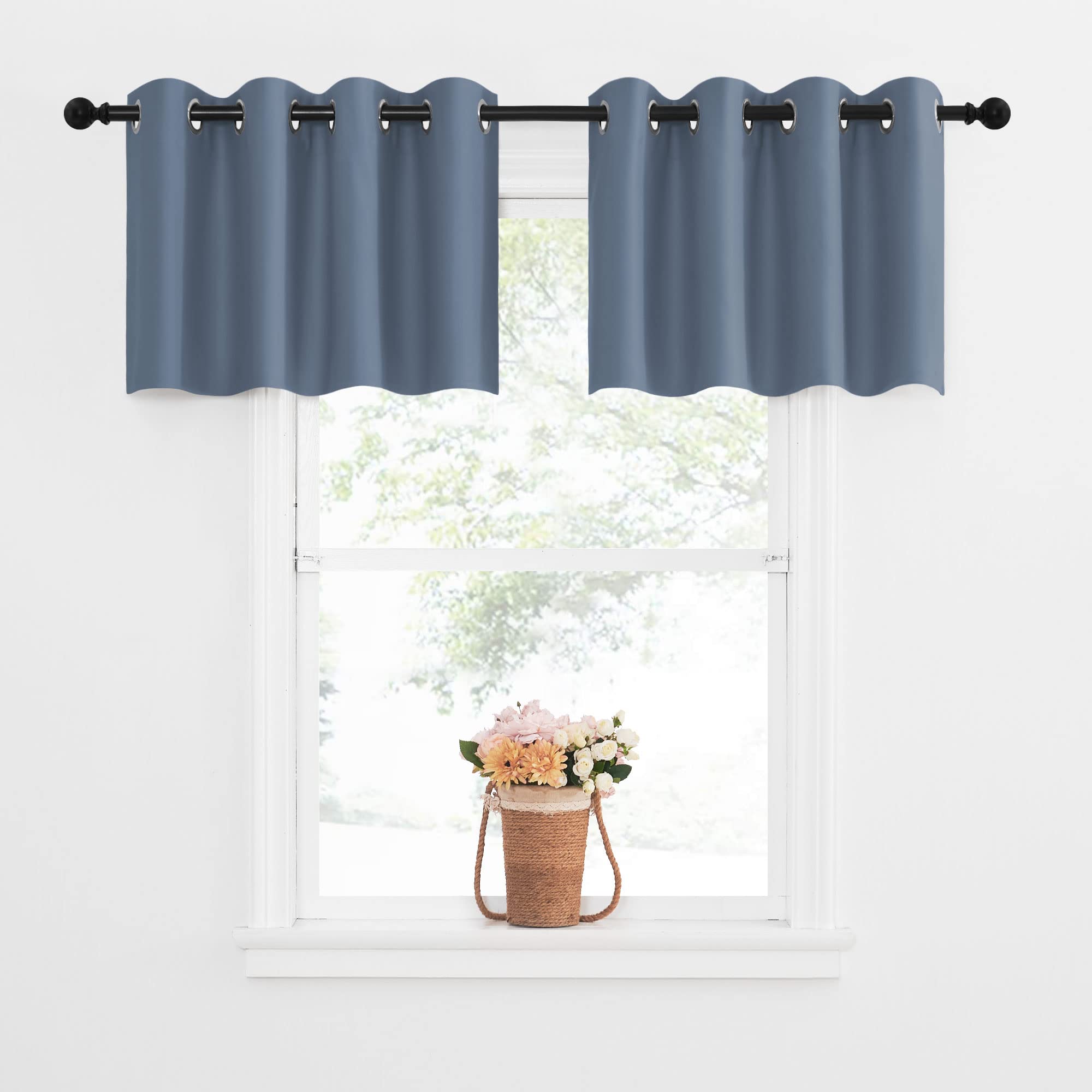 NICETOWN Kitchen Tiers Valances for Small Windows, Stone Blue Small Curtains for Bathroom Blackout Thermal Insulating Curtain fo