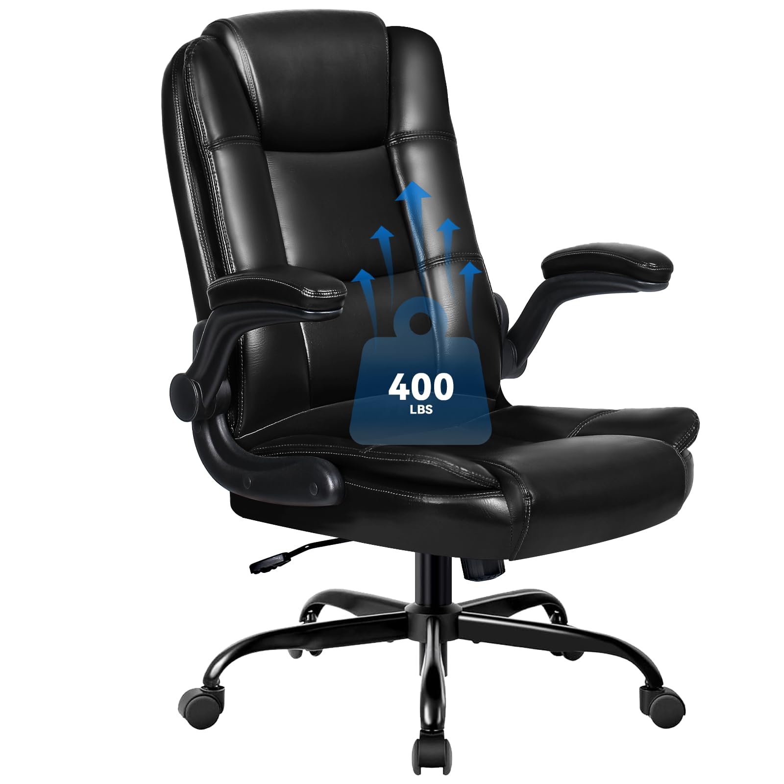 VITESSE Ergonomic Office Chair with Flip-up Armrests, Big and Tall Leather Executive Office Chair, High Back Lumbar Support Home