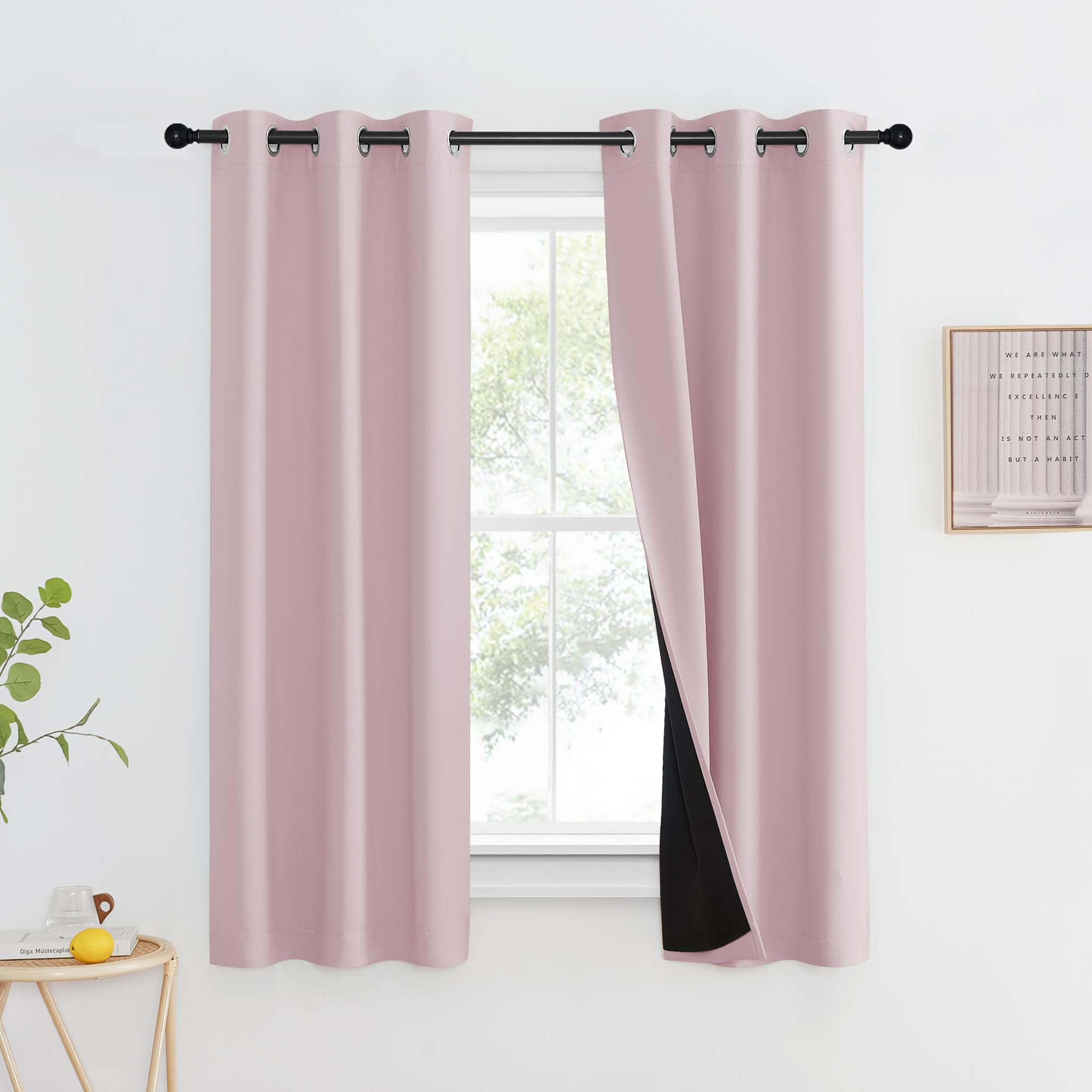 NICETOWN 100% Blackout Window Curtain Panels, Heat and Cold Blocking Drapes with Black Liner for Nursery, 60 Thermal Insulated D