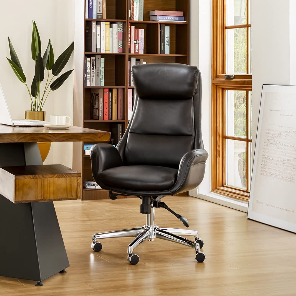 Glitzhome Mid-Century Modern Air Leatherette Adjustable Task Chair Swivel High Back Office Chair Computer Desk Chair with Armres