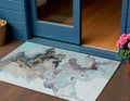 3 X 5 Teal Blue Gold And Gray Abstract Washable Indoor Outdoor Area Rug