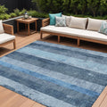 9 X 12 Blue And Gray Striped Washable Indoor Outdoor Area Rug