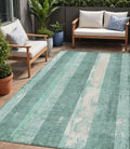 5 X 8 Pale Aqua And Teal Blue Striped Washable Indoor Outdoor Area Rug
