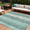 10 X 14 Pale Aqua And Teal Blue Striped Washable Indoor Outdoor Area Rug