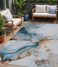 5 X 8 Sky Blue And Copper Abstract Washable Indoor Outdoor Area Rug