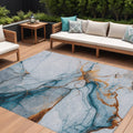 8 X 10 Sky Blue And Copper Abstract Washable Indoor Outdoor Area Rug