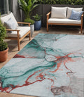 5 X 8 Teal Blue And Terra Cotta Abstract Washable Indoor Outdoor Area Rug