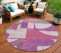 8 Blush And Mauve Round Geometric Washable Indoor Outdoor Area Rug