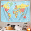 World Map Tapestry, Asia Europe South City Topography America Africa Japan Poster Tapestries, Educational Kids Student Map of Wo