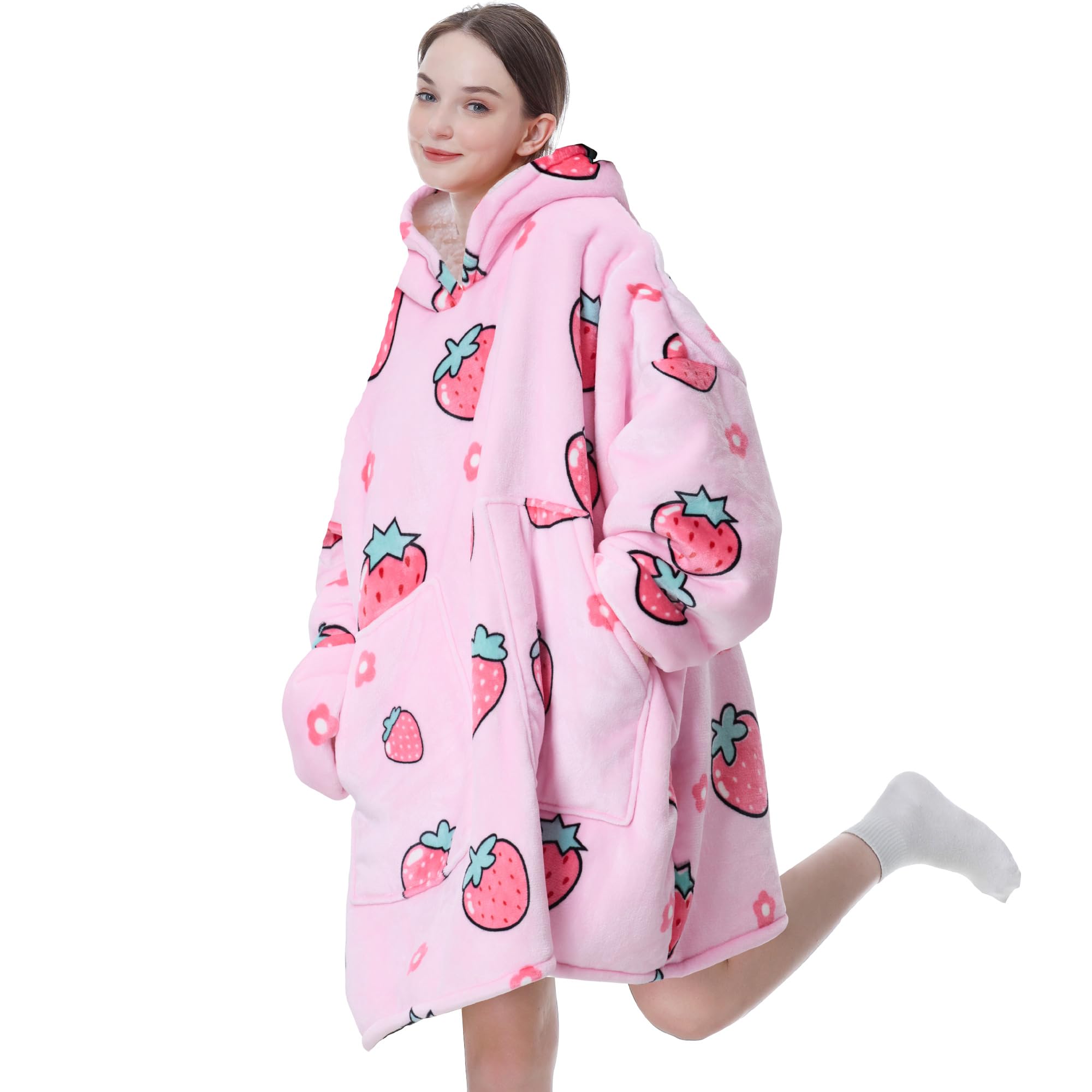 Aemicion Blanket Hoodie for Adults,Super Warm Cozy Giant Wearable Blanket,Thick Sherpa Sweatshirt Blanket with Sleeves as Gifts 