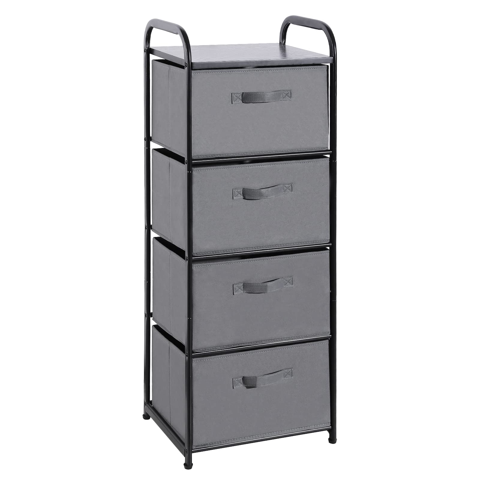 MAX Houser 4 Drawer Fabric Dresser Tall Storage Tower, Dresser Chest with Wood Top, Vertical Nightstand Side Organizer Unit with