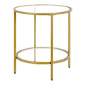 Henn&Hart 20 Wide Round Side Table with Glass Shelf in Brass, Table for Living Room, Bedroom
