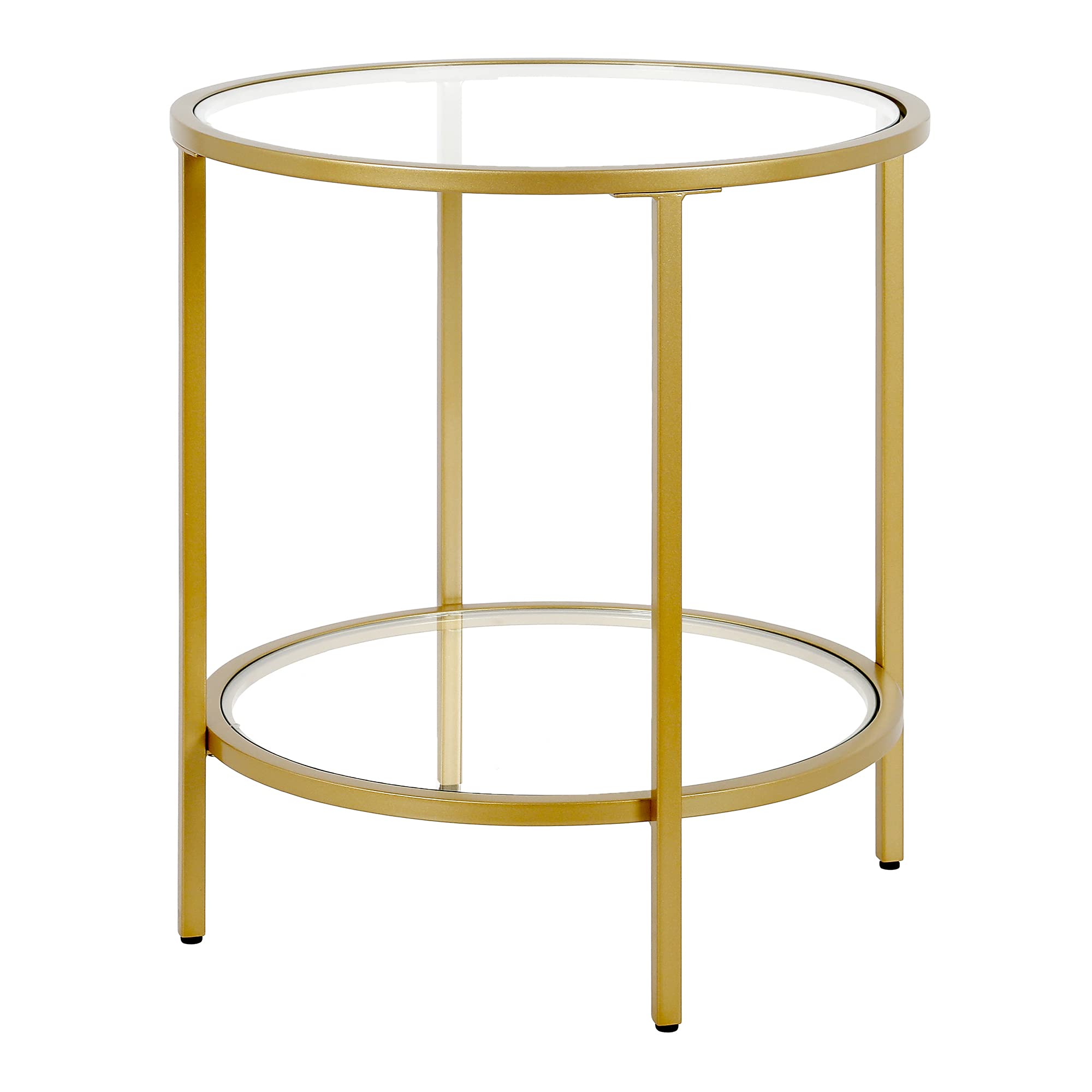 Henn&Hart 20 Wide Round Side Table with Glass Shelf in Brass, Table for Living Room, Bedroom