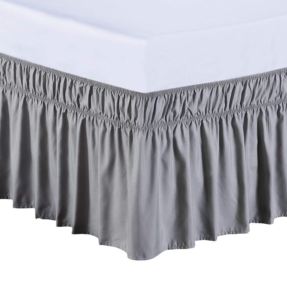 MEILA Wrap Around Bed Skirt Three Fabric Sides Elastic Dust Ruffled 16 Inch Tailored Drop,Easy to Install Fade Resistant-Grey, Q
