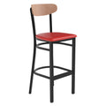 Flash Furniture Wright Commercial Barstool - Natural Birch Finish Wood Boomerang Back - Red Vinyl Seat - 500 LB. Capacity Black 