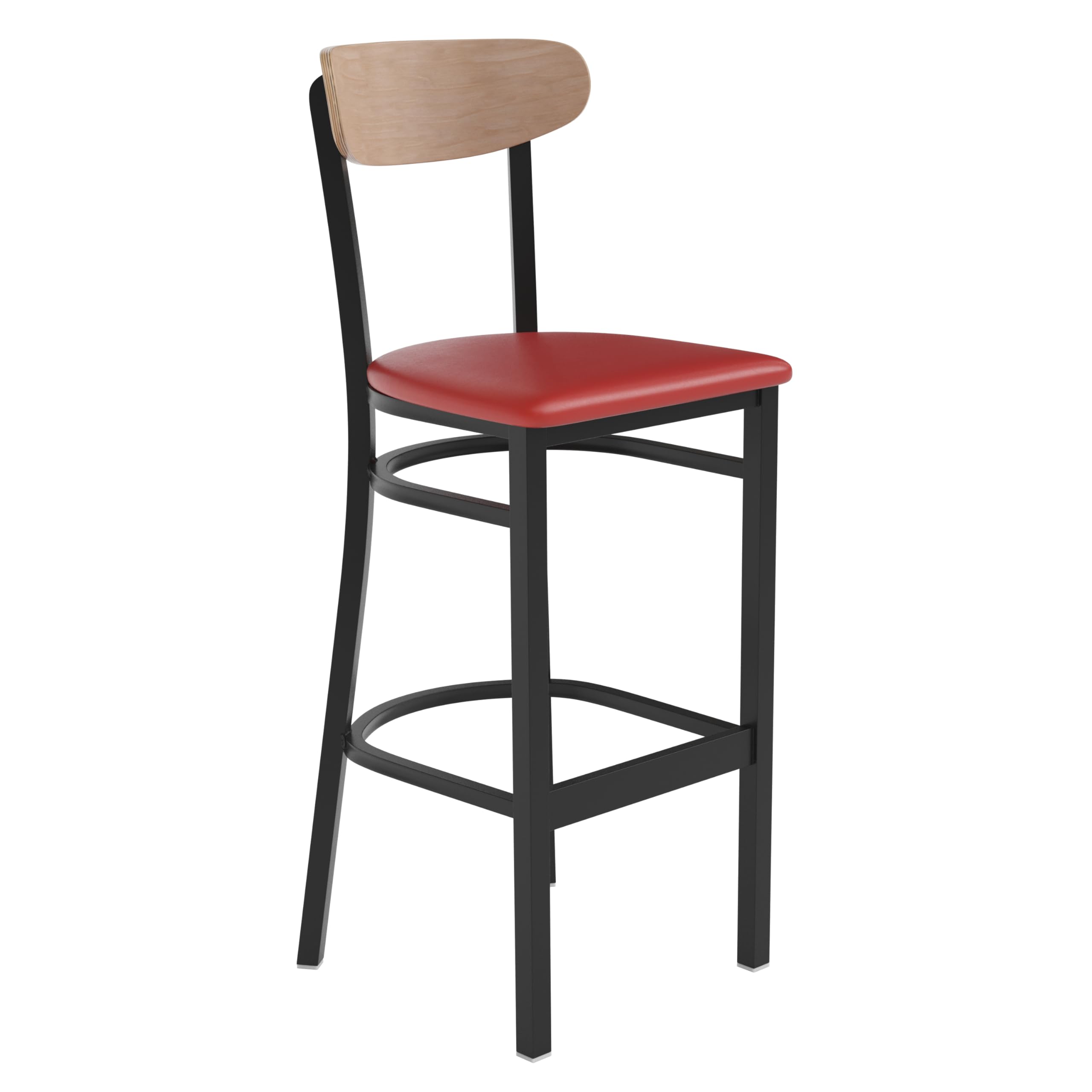 Flash Furniture Wright Commercial Barstool - Natural Birch Finish Wood Boomerang Back - Red Vinyl Seat - 500 LB. Capacity Black 