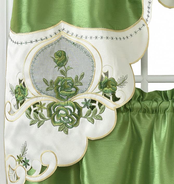 GOHD Golden Ocean Rose Melody 3pcs Kitchen Cafe Curtain Set.Farmhouse Swag and 24 inches Tiers Set for Small Windows. Nice Match