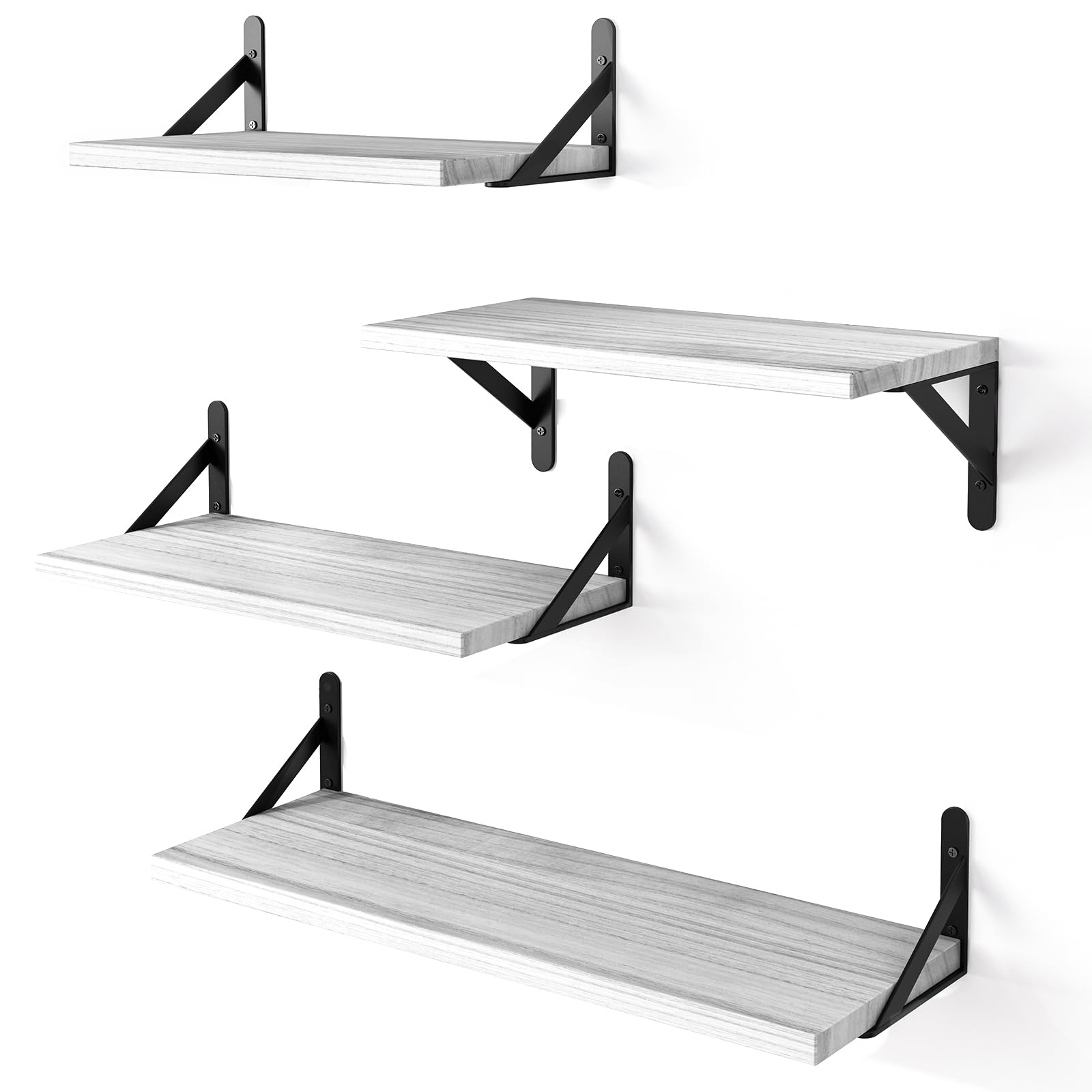 YGEOMER Floating Shelves for Wall, Rustic White Wall Shelves Different Sizes, Wall Mounted Wood Shelf for Living Room, Bathroom,