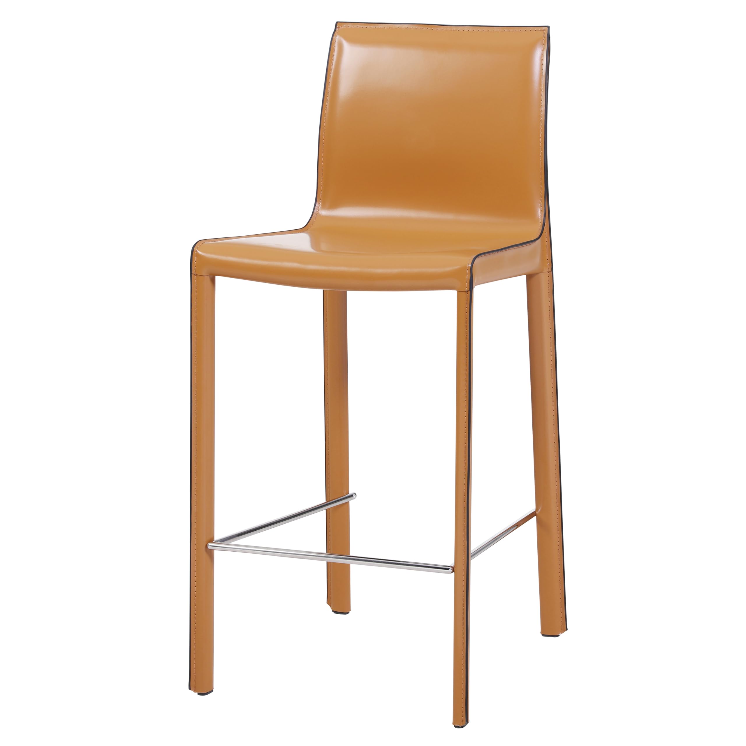 New Pacific Direct Gervin Recycled Leather Counter Stool,Powder Coated Steel,Chestnut Brown,Fully Assembled,Set of 2