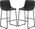 TAVR Furniture PU Leather Bar Stools with Back and Footrest Set of 2 Black Modern Bar Height Stool Chair for Pub Coffee Home Din