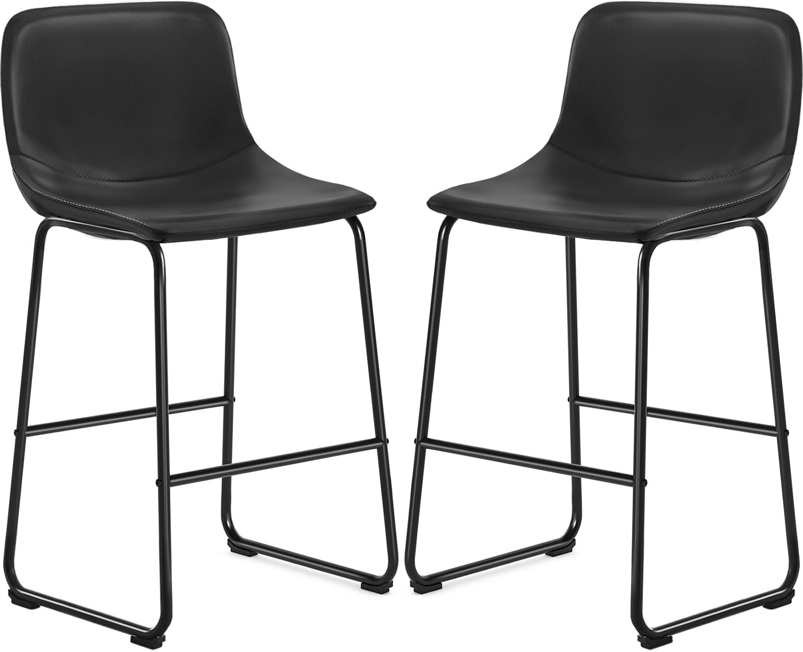 TAVR Furniture PU Leather Bar Stools with Back and Footrest Set of 2 Black Modern Bar Height Stool Chair for Pub Coffee Home Din