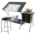 Yaheetech Drafting Desk, Drawing Table for Artists/Adults, Art Desk w/Stool and 3 Slide Drawers, Painting Studio Design Work Sta