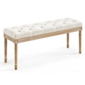 LUE BONA 44 Bedroom Bench, Vintage French Tufted End of Bed Bench, Upholstered Fabric Ottoman Bench with Carved Wood Legs for Be